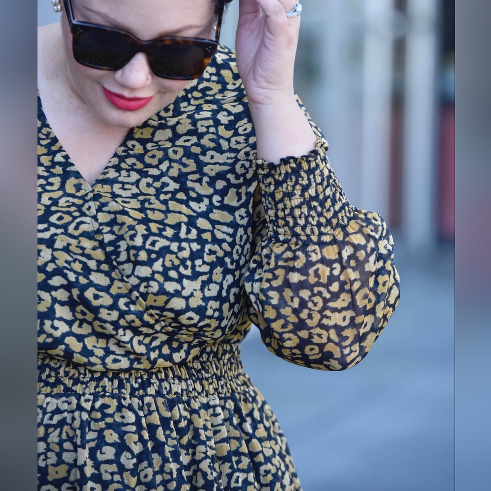 Whowhatwear Leopard Animal Print Chiffon Long Sleeve Dress